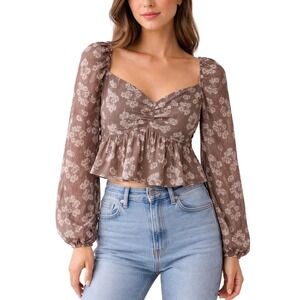 Smocked Peplum Crop Floral Blouse|Size Small